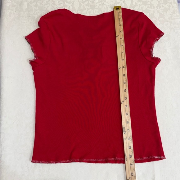 Anchor Blue Graphic Tee Womens L Red Lace Up Celtic Knot Y2K Goth 90s Baby Tee - Picture 5 of 10